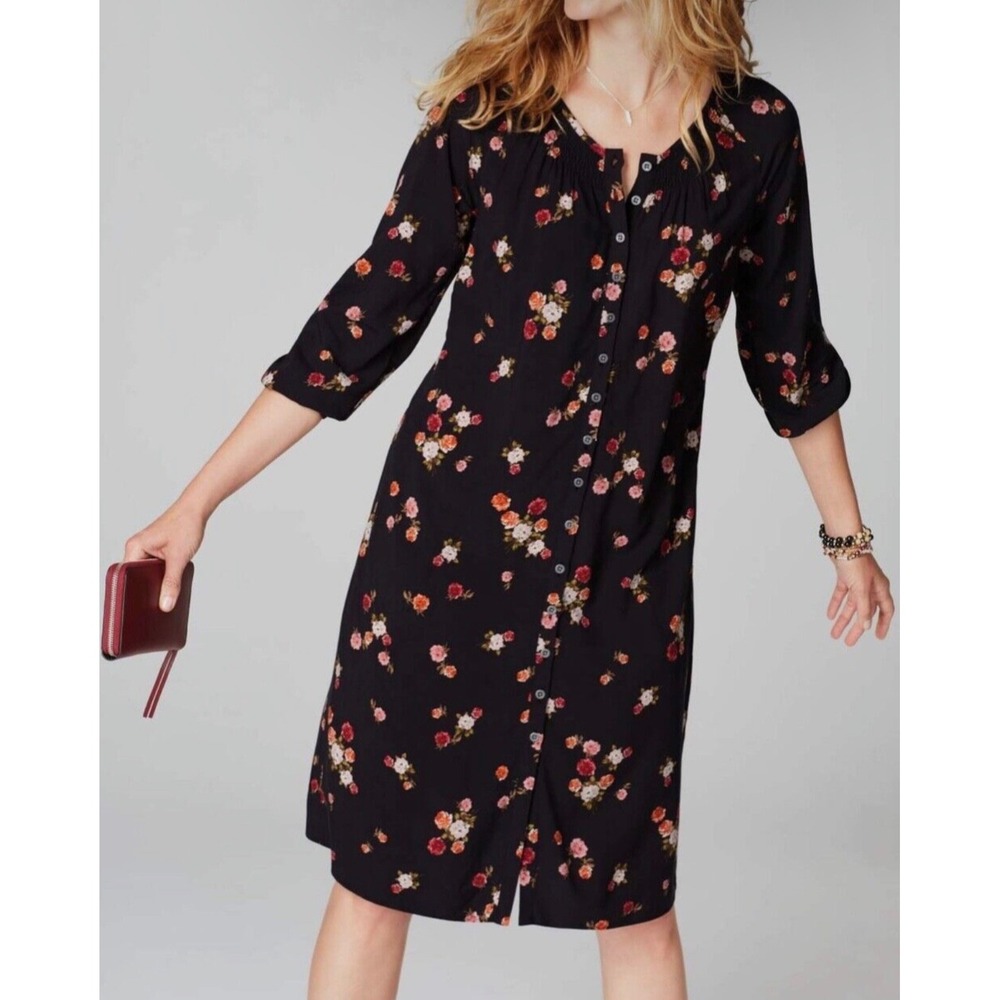 J Jill Dress Small Black Floral Cottagecore Romantic Feminine Pockets Poet